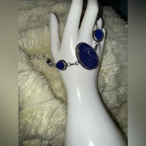 Vintage Gorgeous Lapis Lazuli & Sterling Gemstone Toggle Bracelet